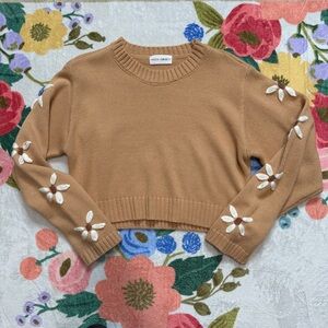 Luca + Grae Tan Sweater with Floral Embroidery